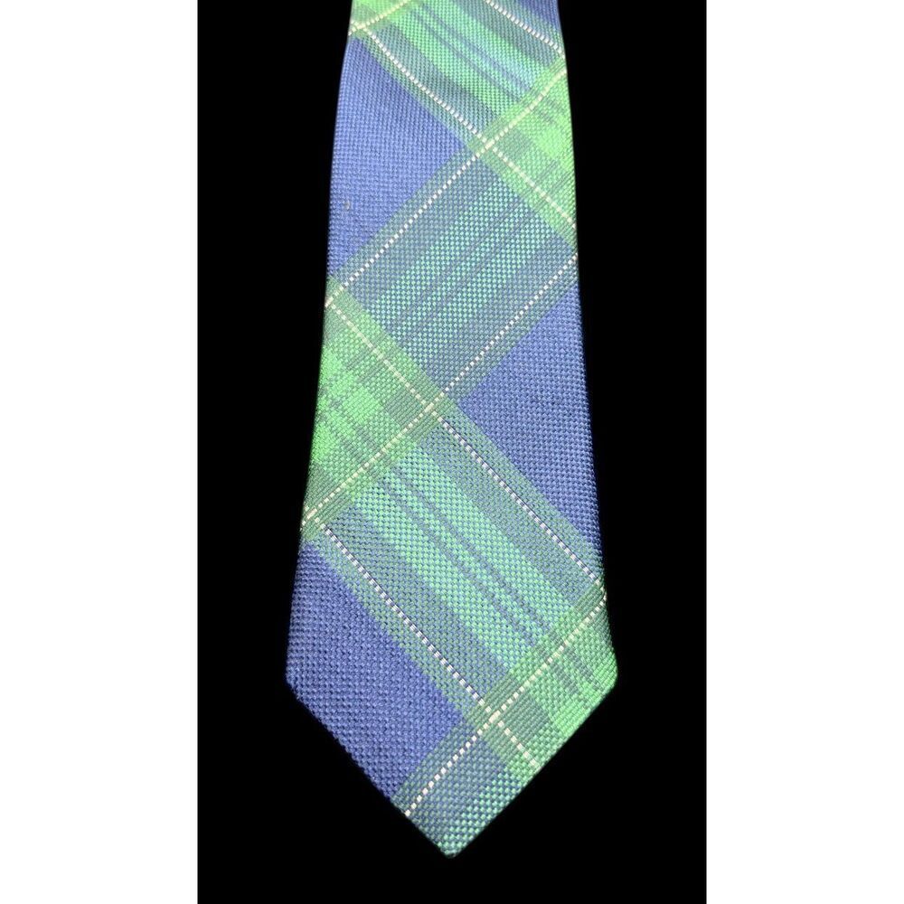 Cremieux Men’s Silk Tie Blue Green Plaid Woven Preppy Career - Picture 2 of 8